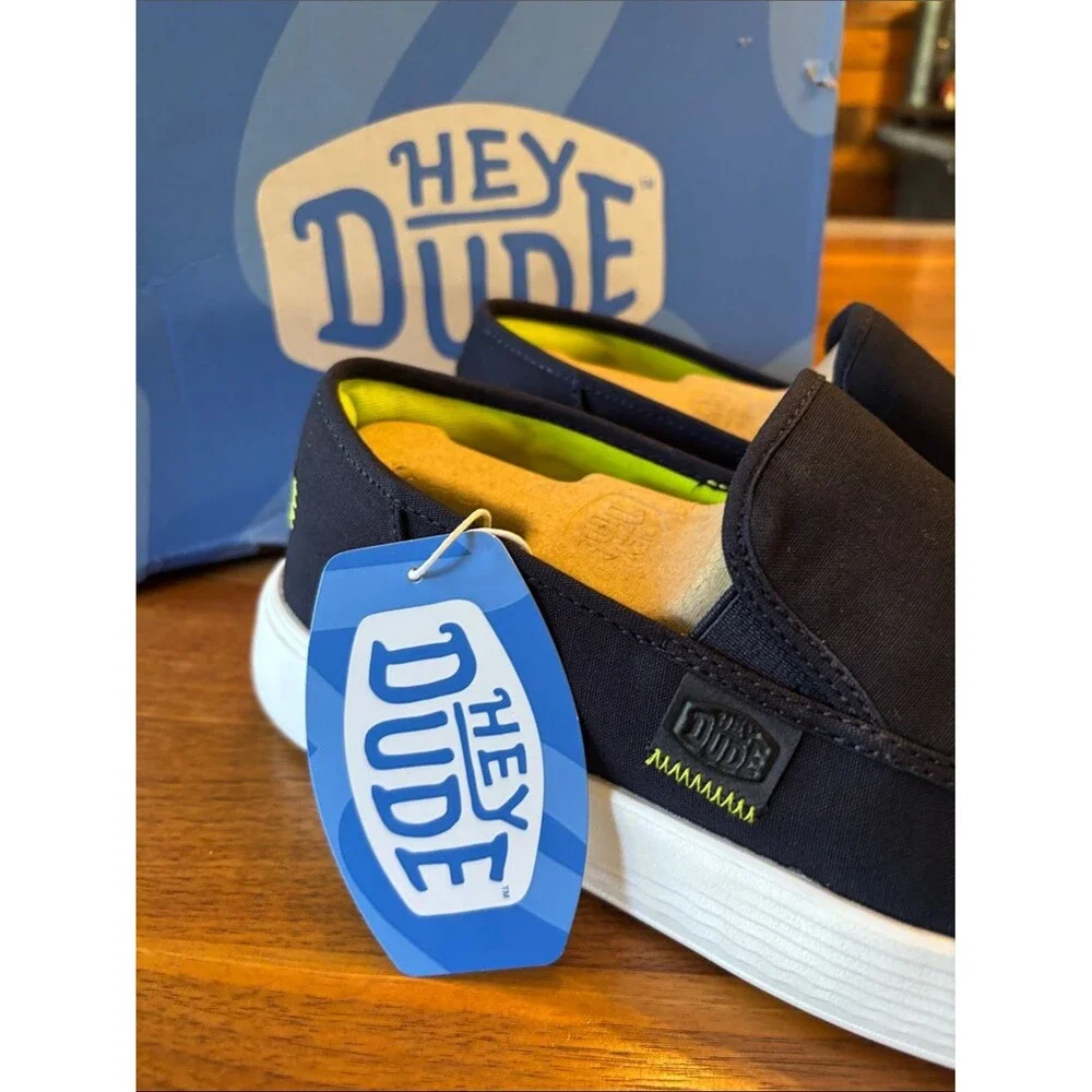 NEW Hey Dude Sunapee Navy White Canvas Men's Shoes Size 9